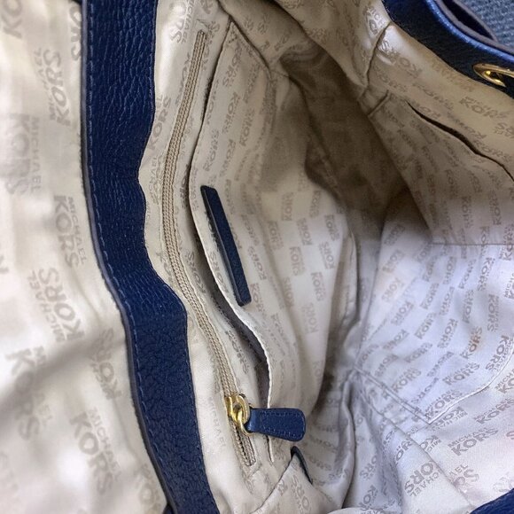 Michael Kors Navy Blue Pebbled Leather Studded Backpack Purse - Picture 8 of 9